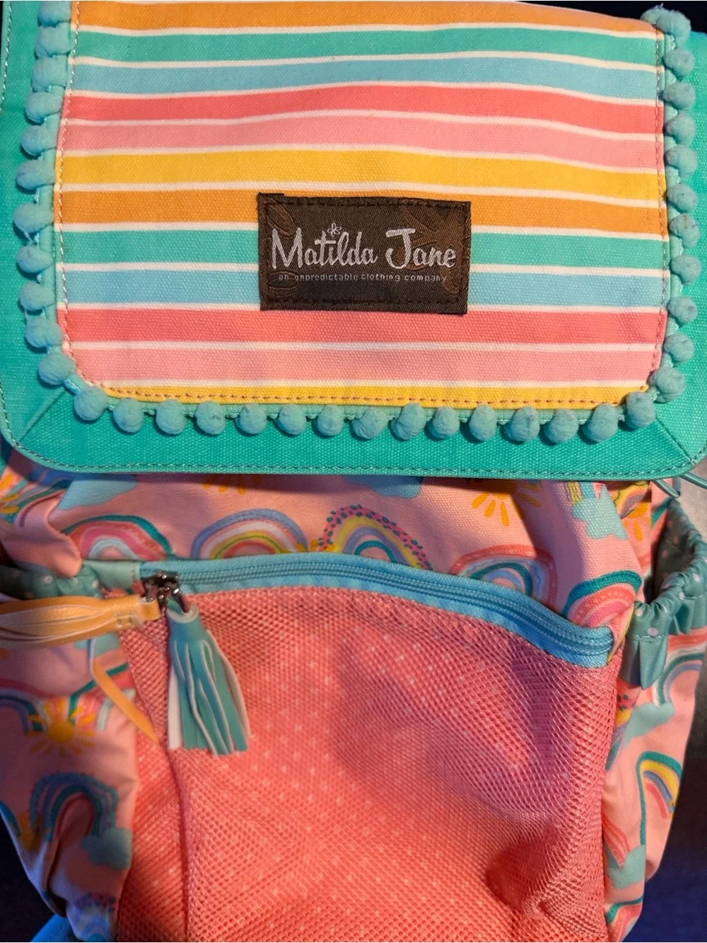 Matilda Jane Rainbow Color Splash swim bag Backpack in Coral Pink & Turquoise